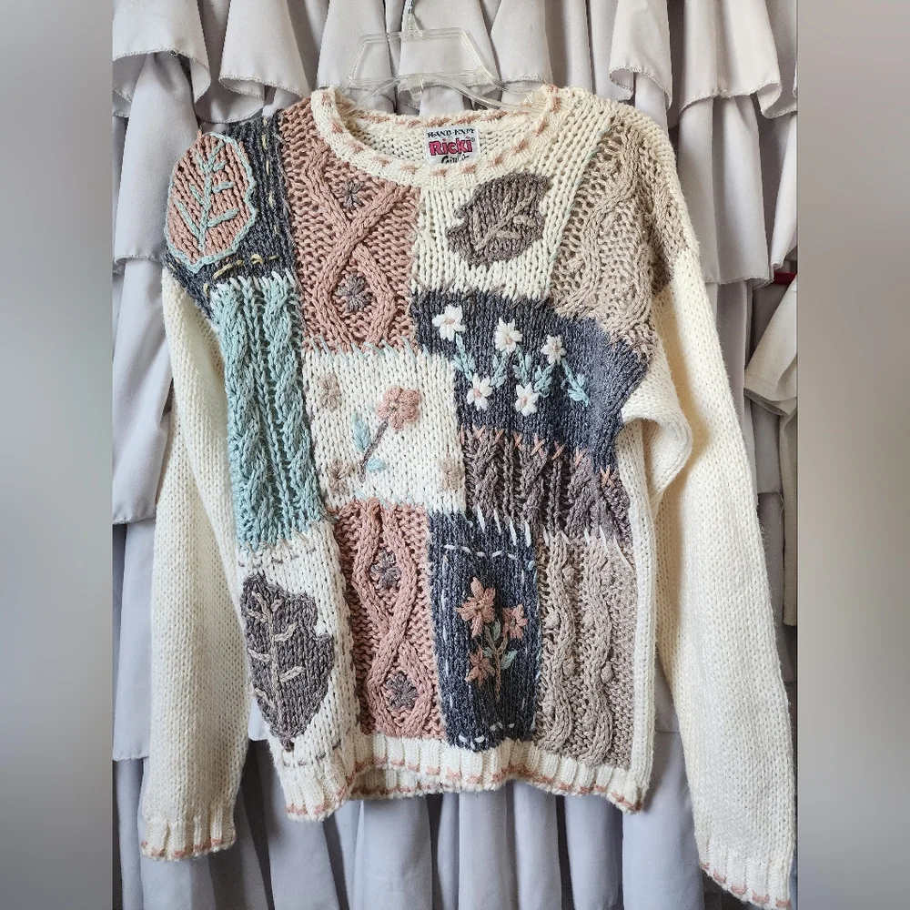 Women's Vintage Hand Knit Rickis Fall Beige Sweater Size Large - Picture 1 of 4